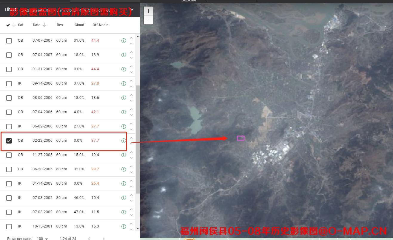 福州省市闽侯县2005到2008年高清历史卫星影像图查询报告