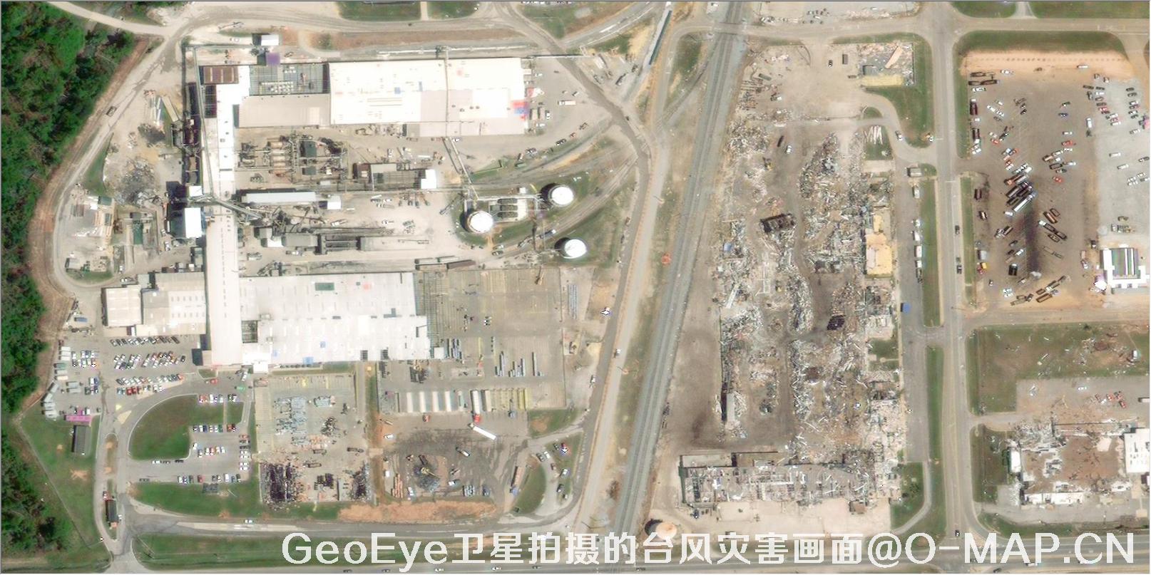 GeoEye卫星拍摄的2011年美国乔普林市龙卷风灾害画面