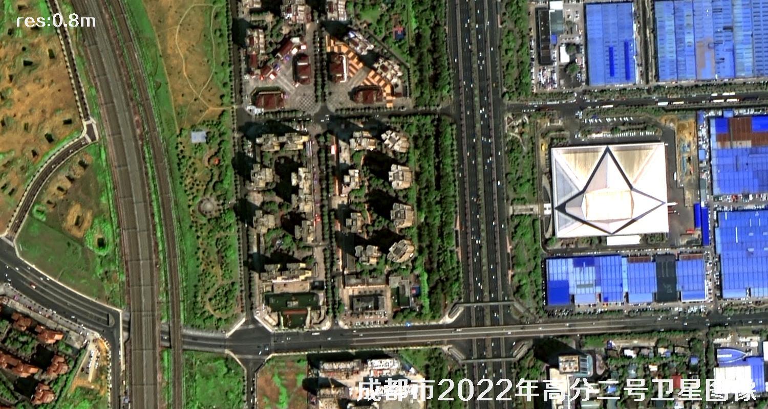 高分二号卫星2022年拍摄的四川成都市城区高清卫星图片