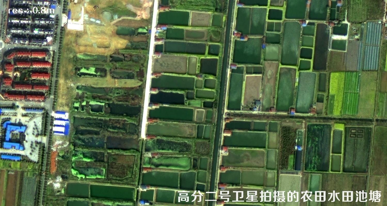 高分二号卫星拍摄的农田水田和池塘等