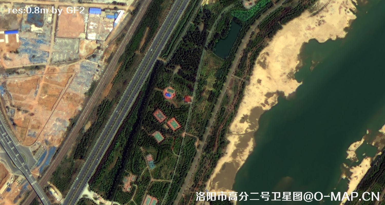 高分二号卫星拍摄的洛阳市龙门石窟景区0.8米卫星图