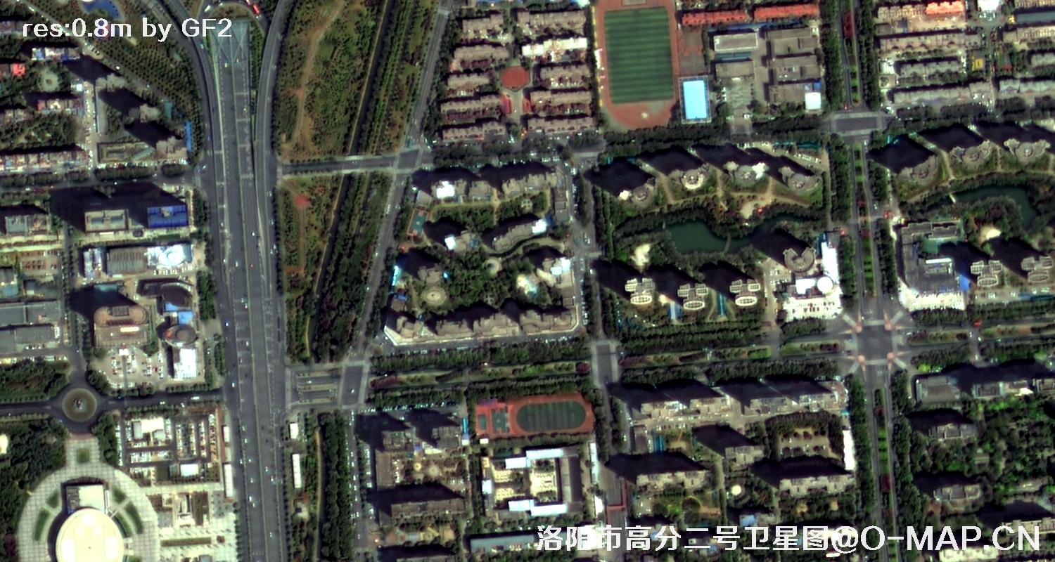 高分二号卫星拍摄的洛阳市龙门石窟景区0.8米卫星图