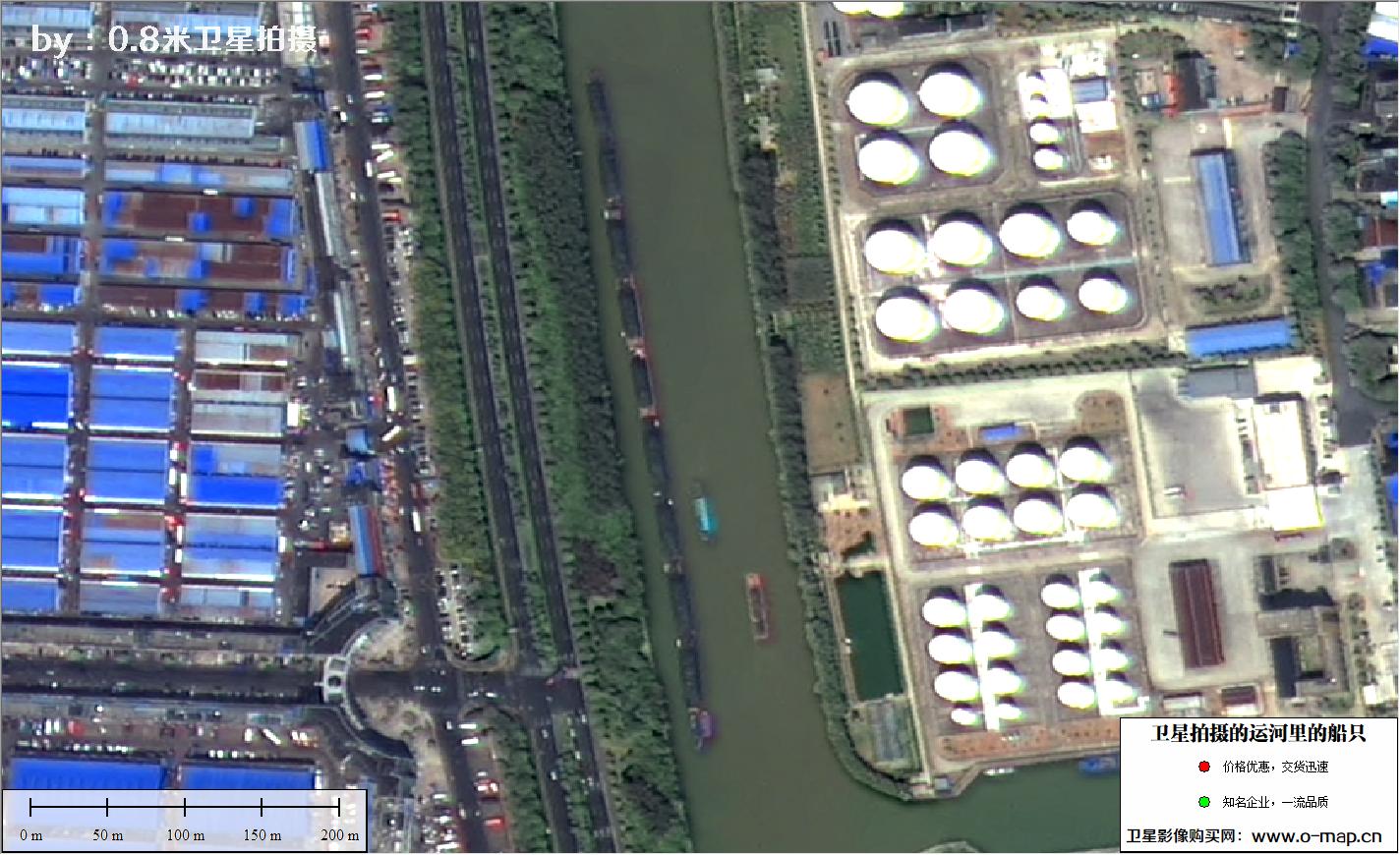高分二号卫星拍摄的运河里的船只