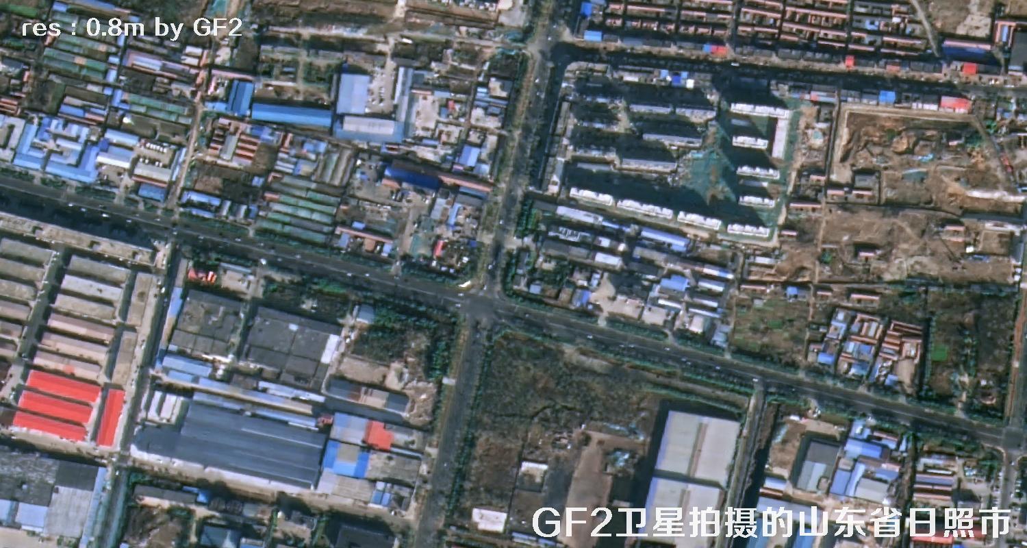 0.8米分辨率GF2卫星拍摄的山东省日照市卫星图