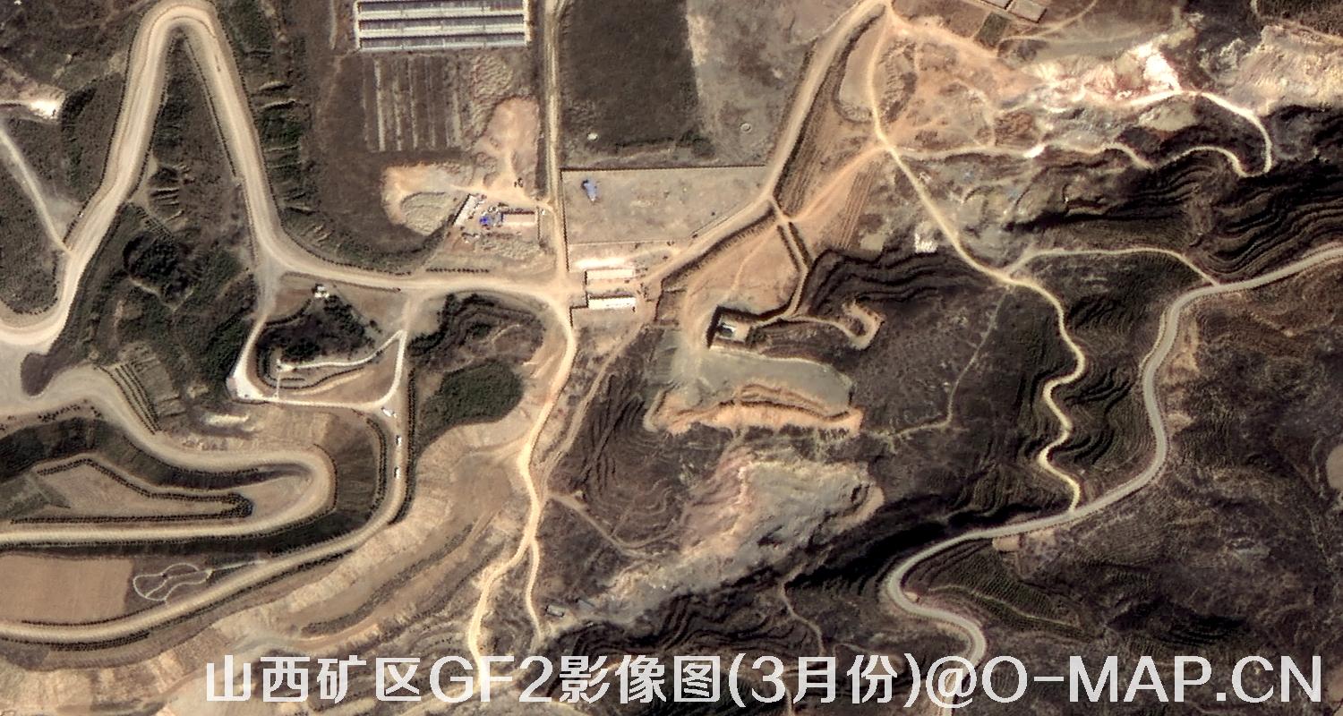 高分二号卫星拍摄的山西矿区影像图(3月份植被呈褐色)