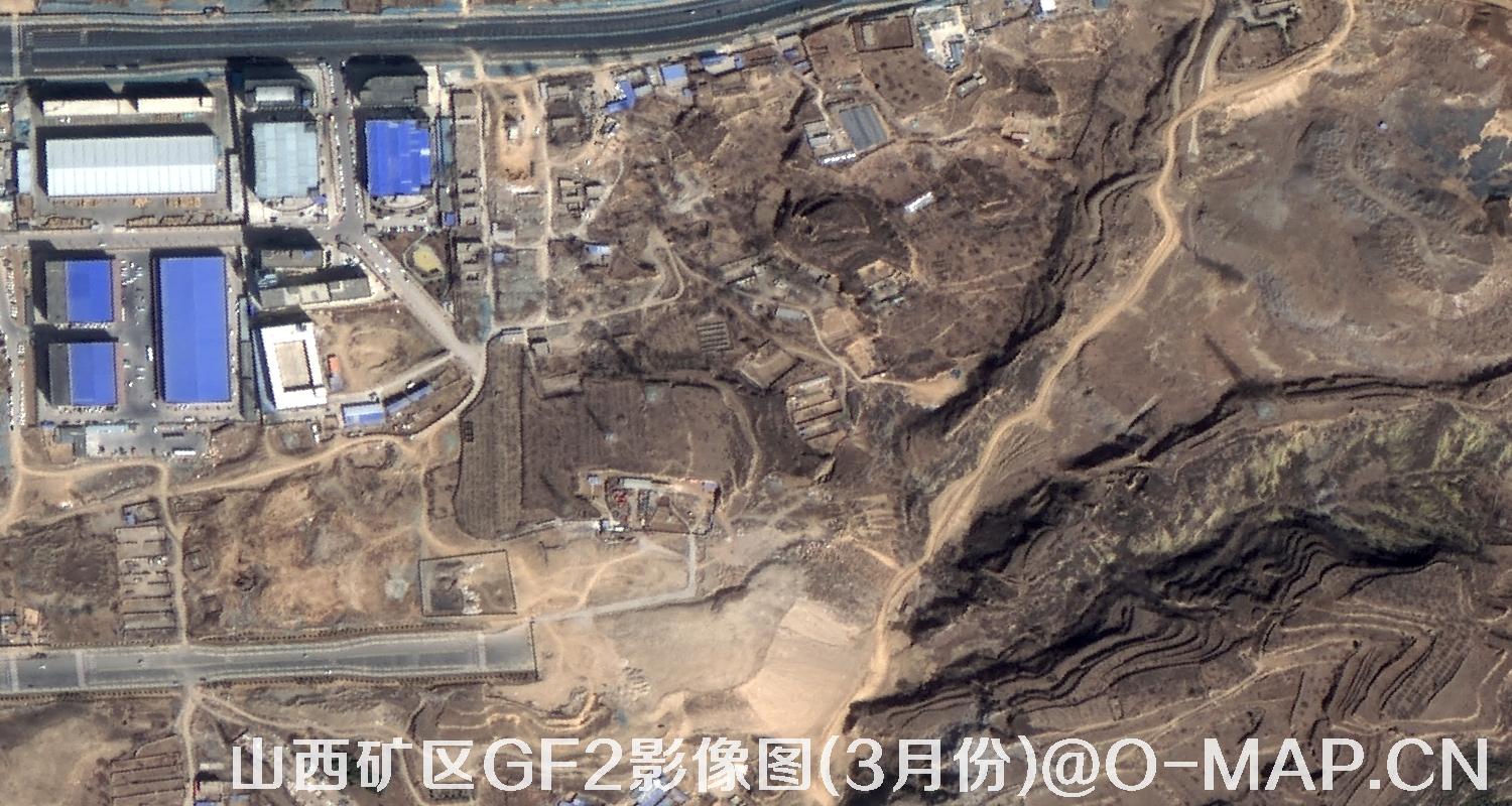 高分二号卫星拍摄的山西矿区影像图(3月份植被呈褐色)