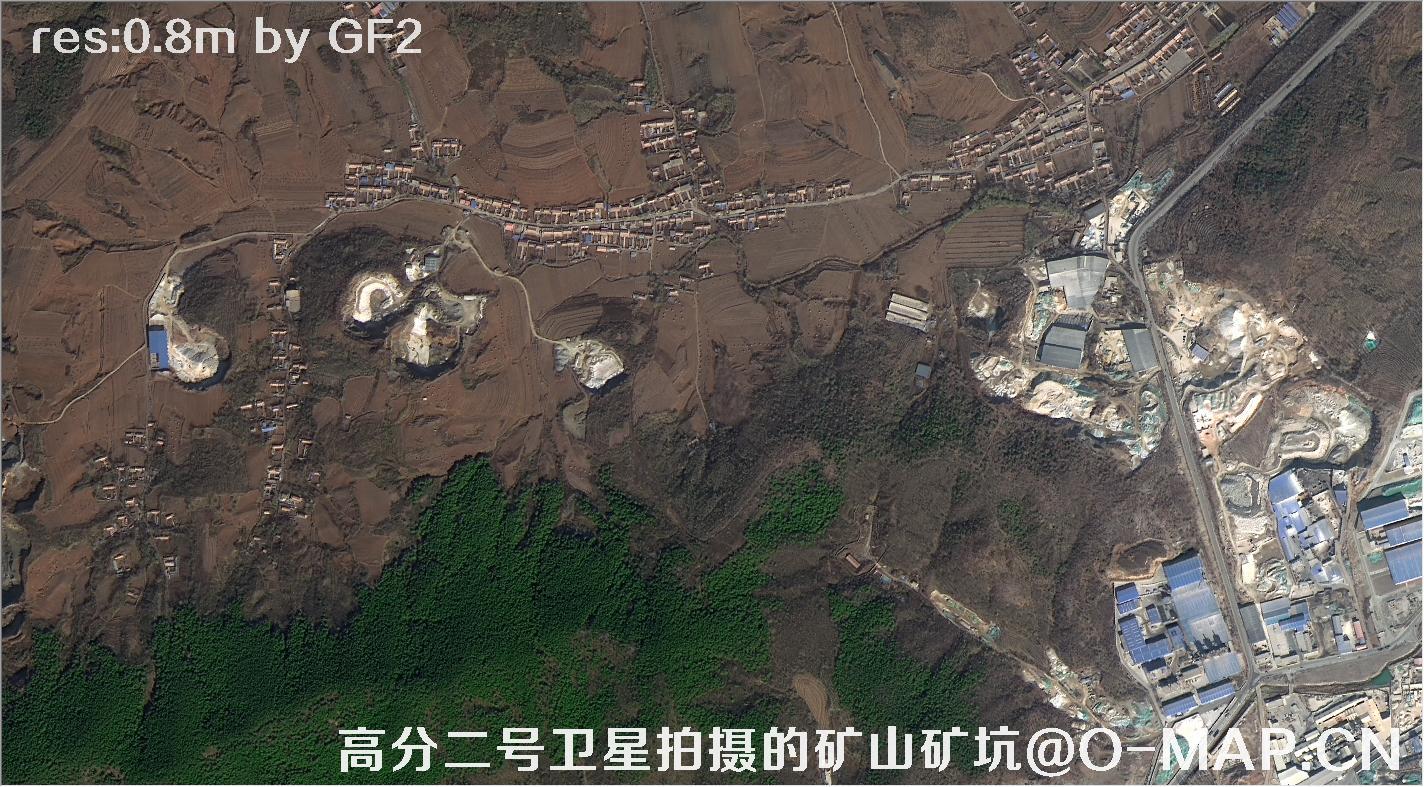 高分二号卫星拍摄的矿山矿坑卫星图