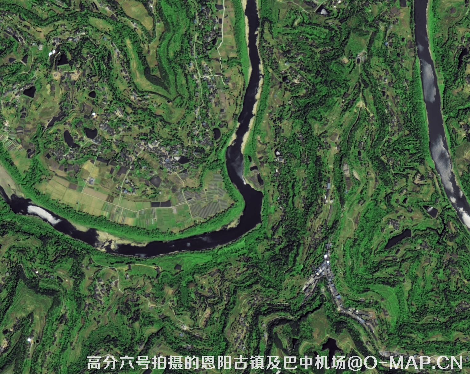高分六号卫星恩阳古镇和巴中机场影像图