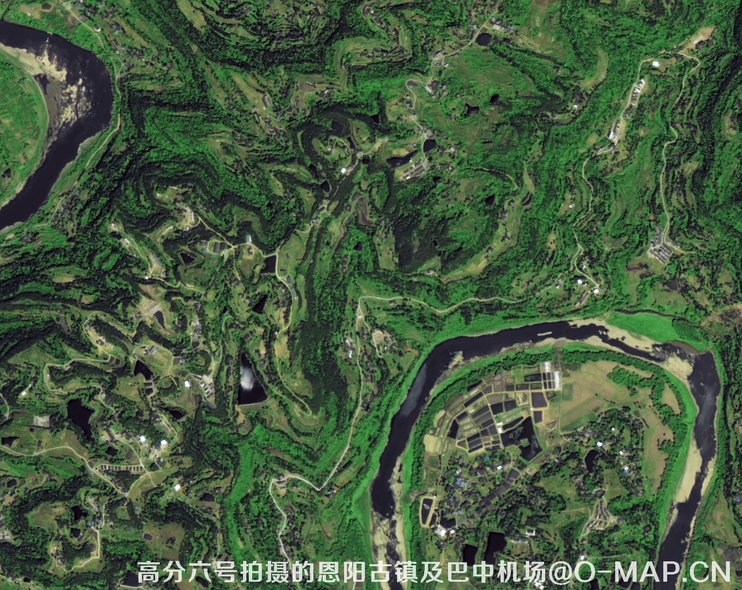 高分六号卫星恩阳古镇和巴中机场影像图