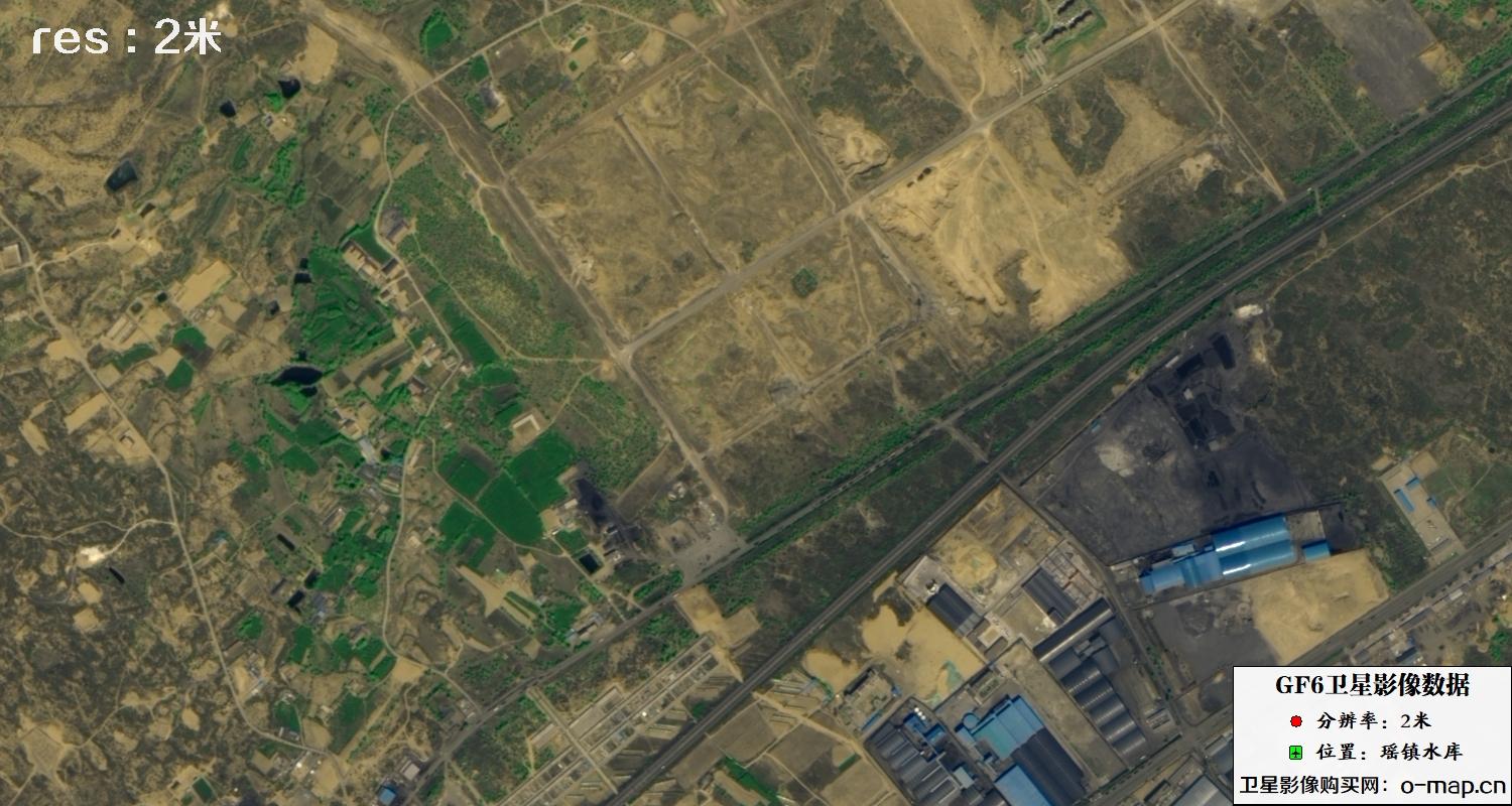 GF6卫星拍摄的瑶镇水库及周边区域2米分辨率卫星图像