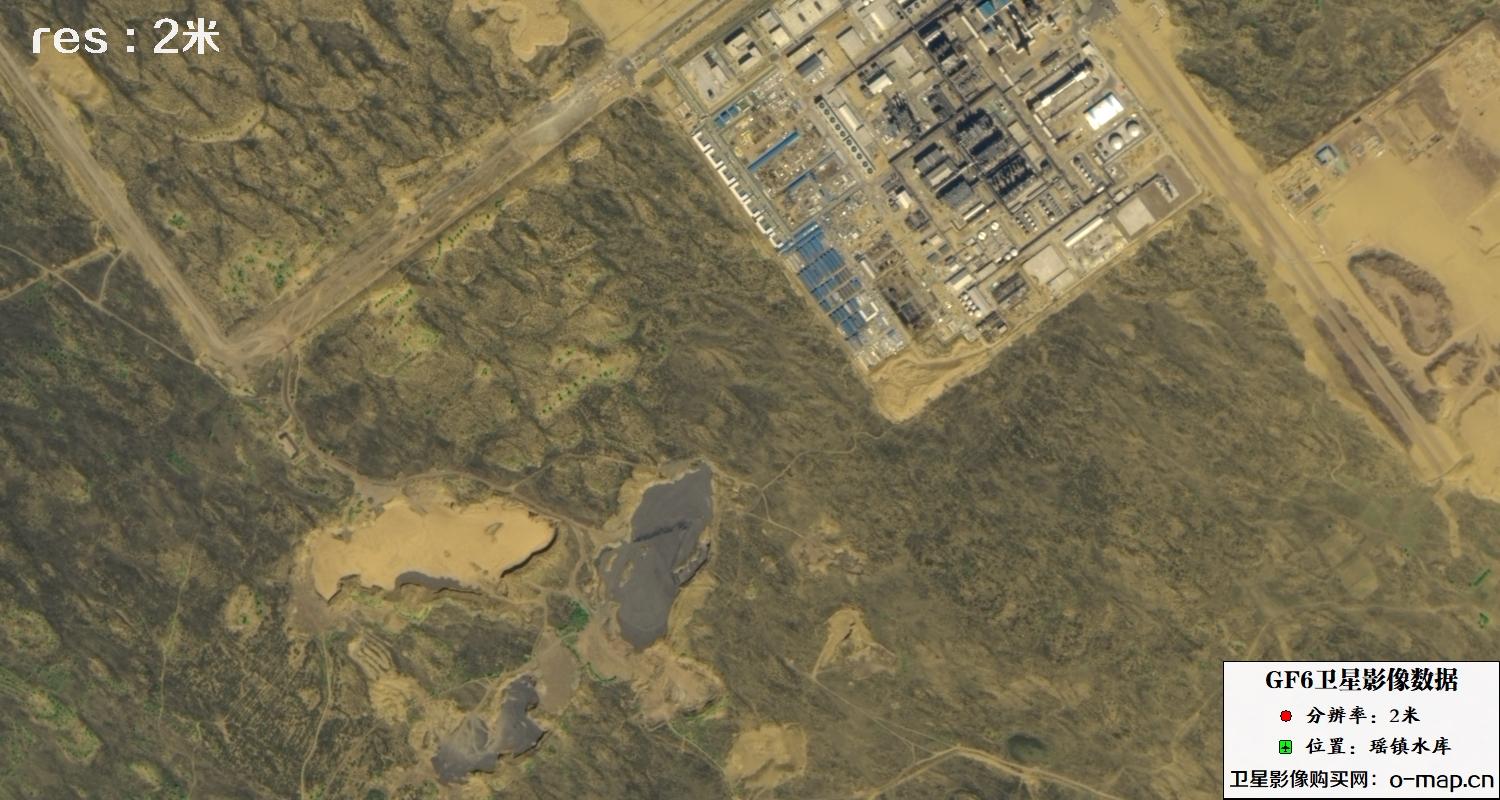 GF6卫星拍摄的瑶镇水库及周边区域2米分辨率卫星图像