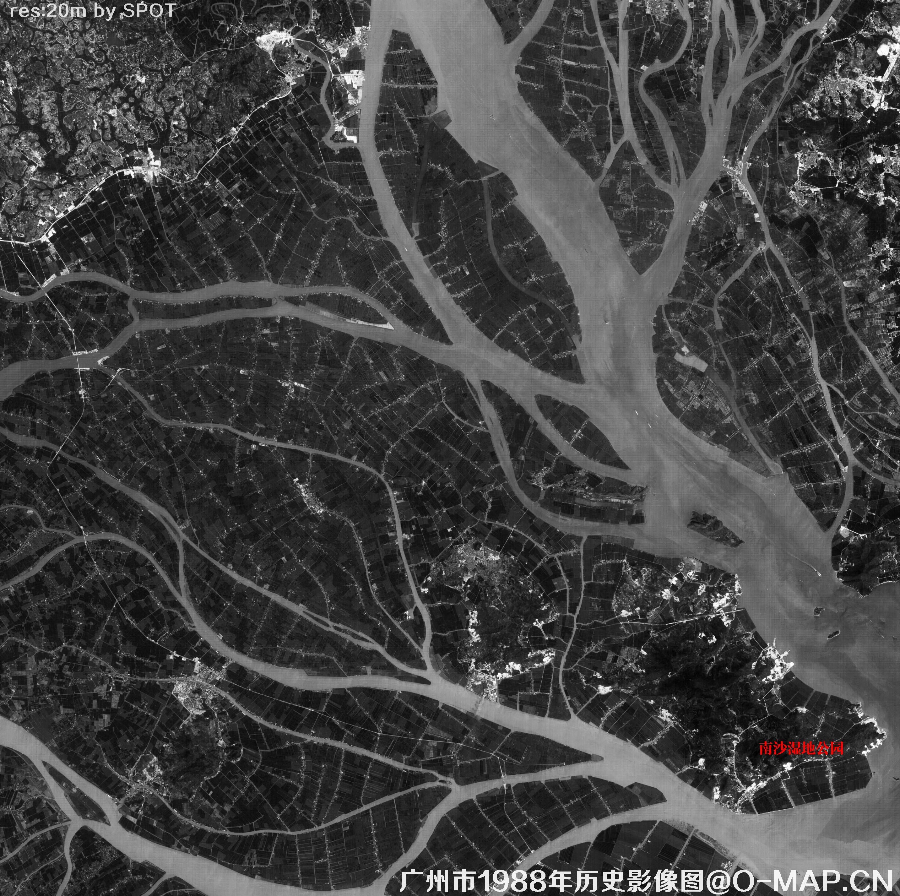 珠江入海口1988年SPOT卫星历史影像图