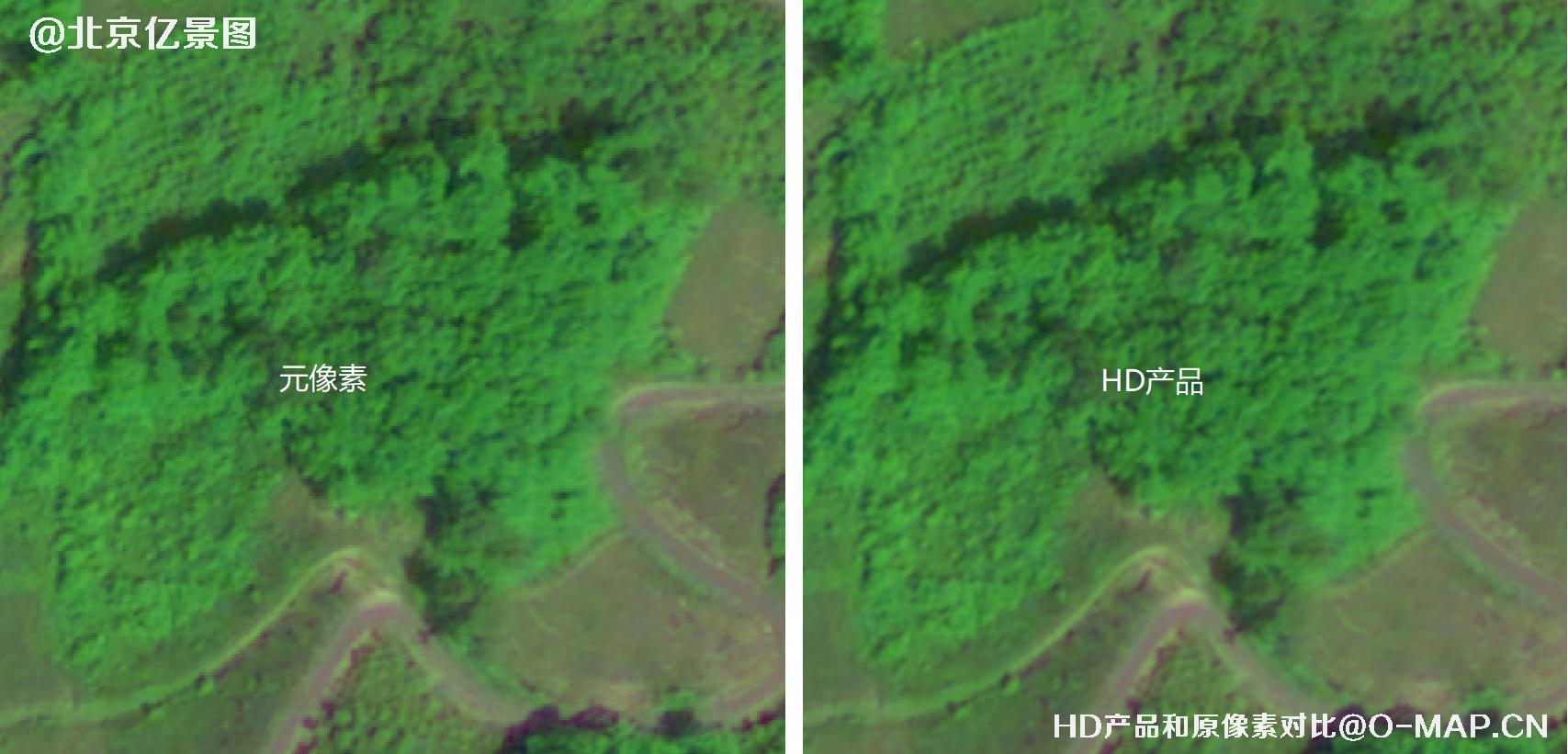 0.5米和0.8米卫星影像HD产品和原像素清晰度对比