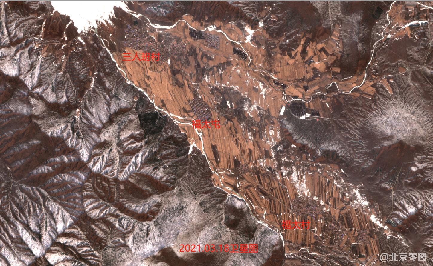 三人班村和福太村2021年3月18日卫星图