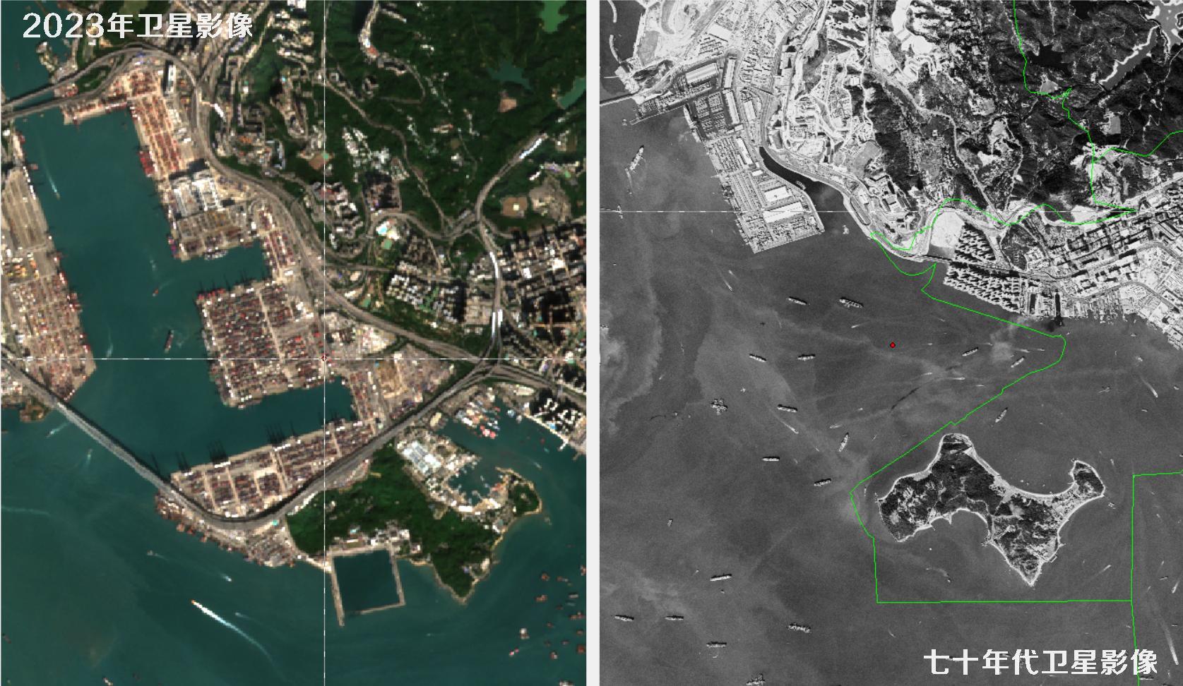 香港七十年代高清卫星图像和香港2023年卫星图对比