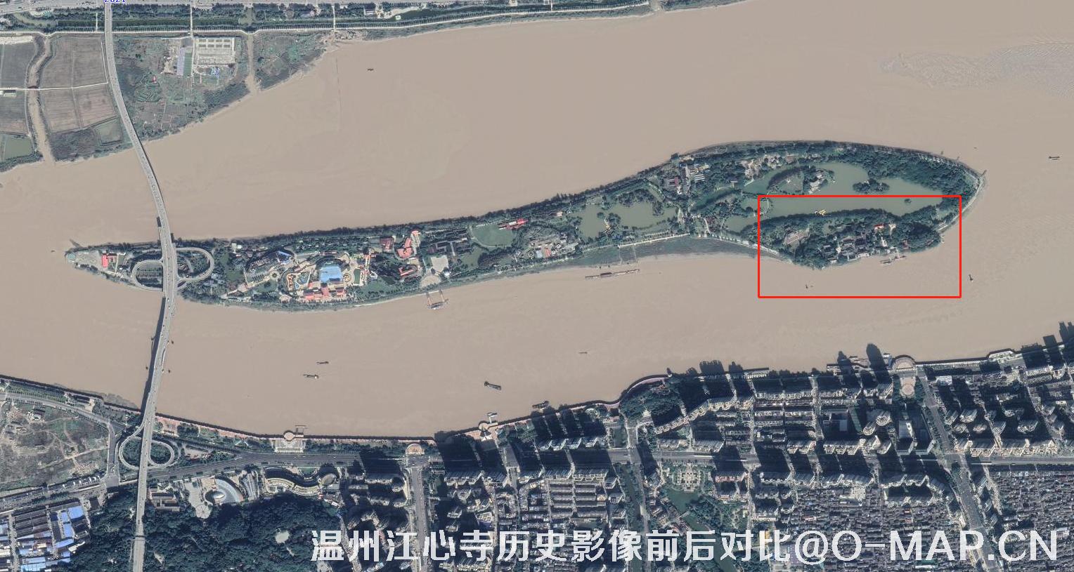温州市江心寺历史影像图前后对比图
