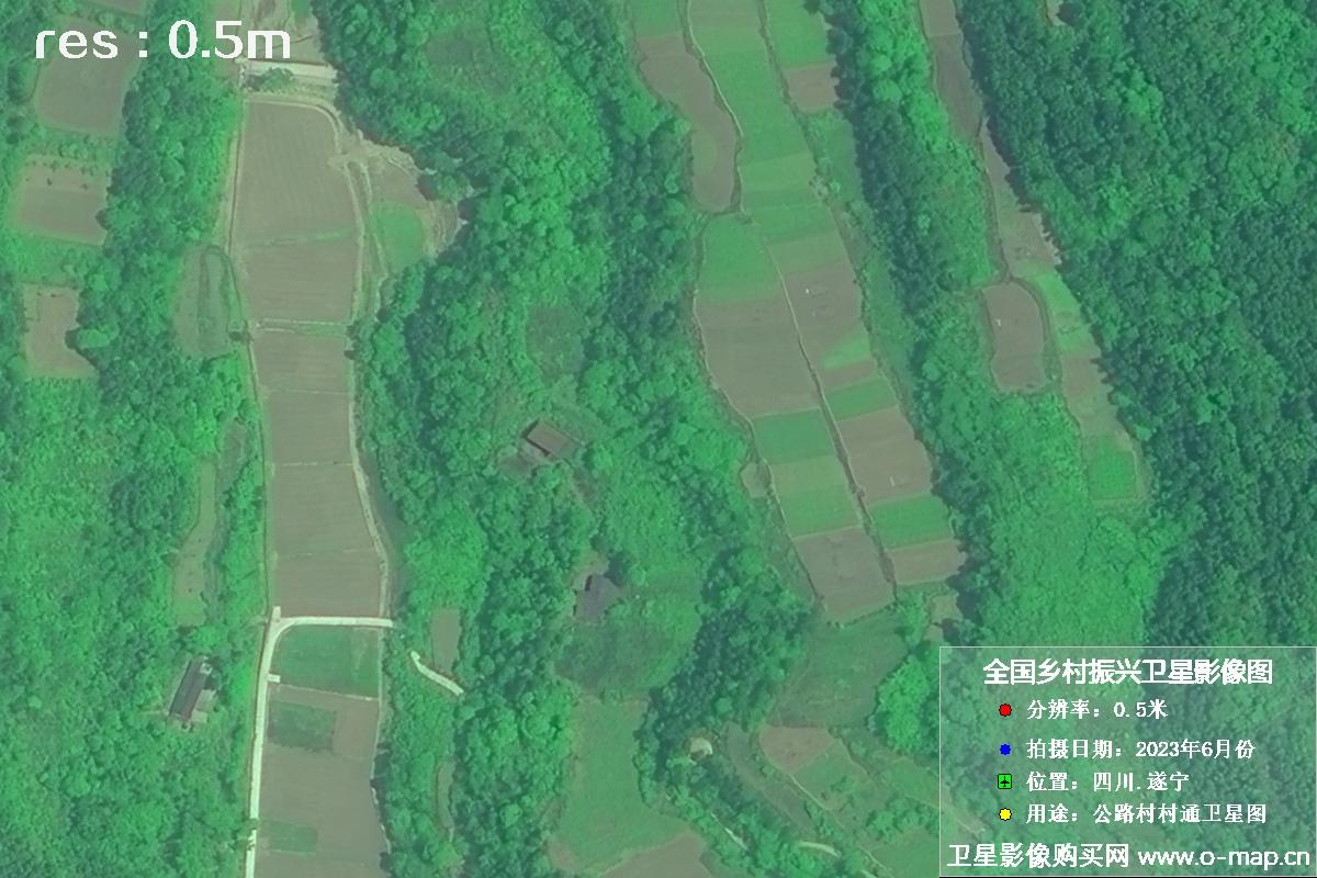 国产0.5米卫星拍摄的湖南省遂宁市某村庄公路村村通卫星图