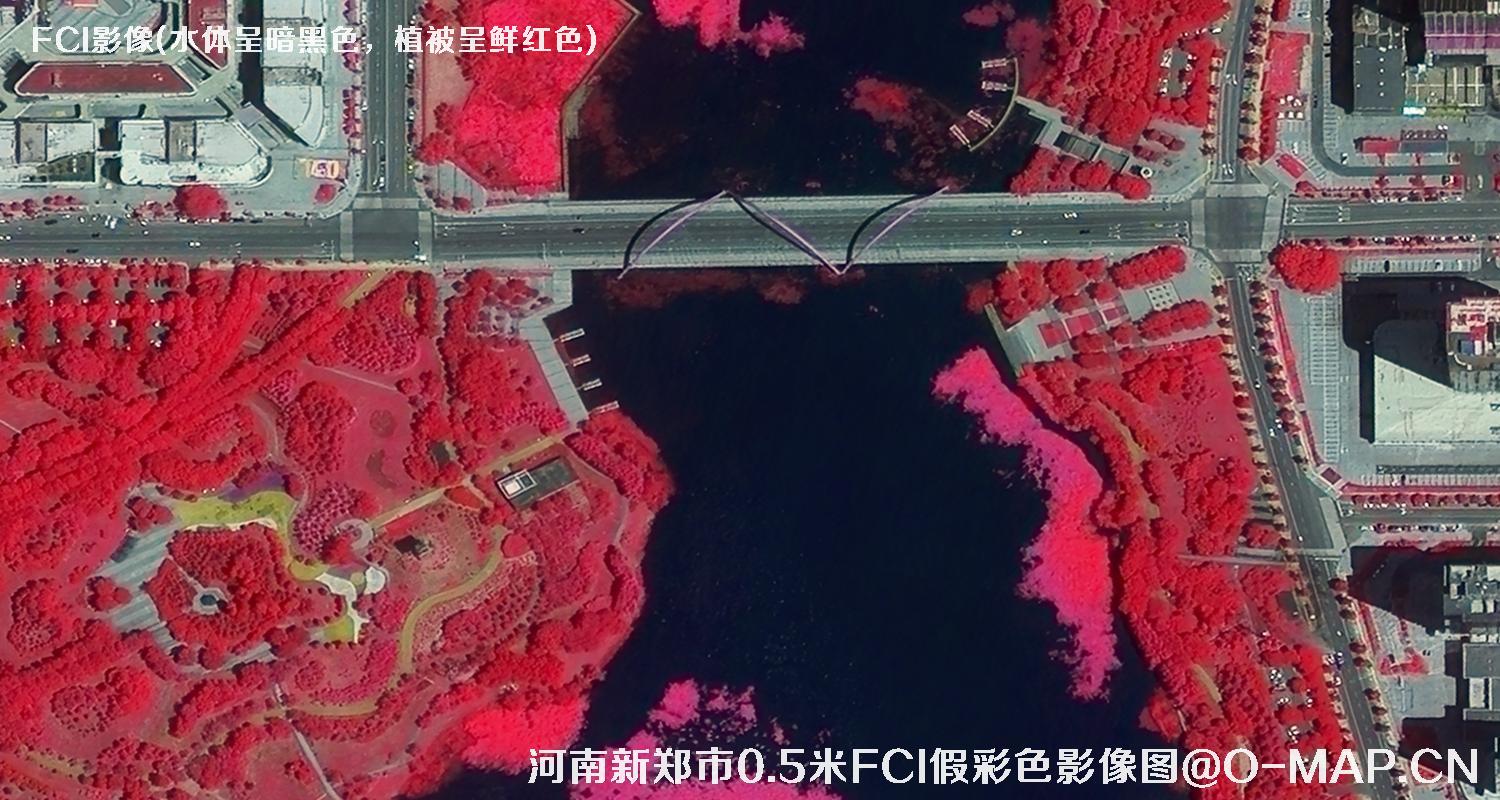 河南省新郑市7月份0.5米FCI假彩色影像图（水体呈黑色）