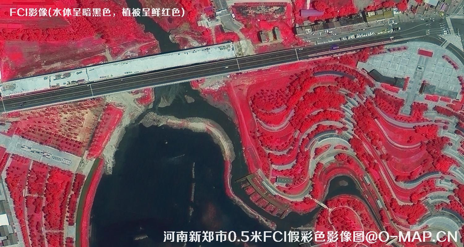 河南省新郑市7月份0.5米FCI假彩色影像图（水体呈黑色）