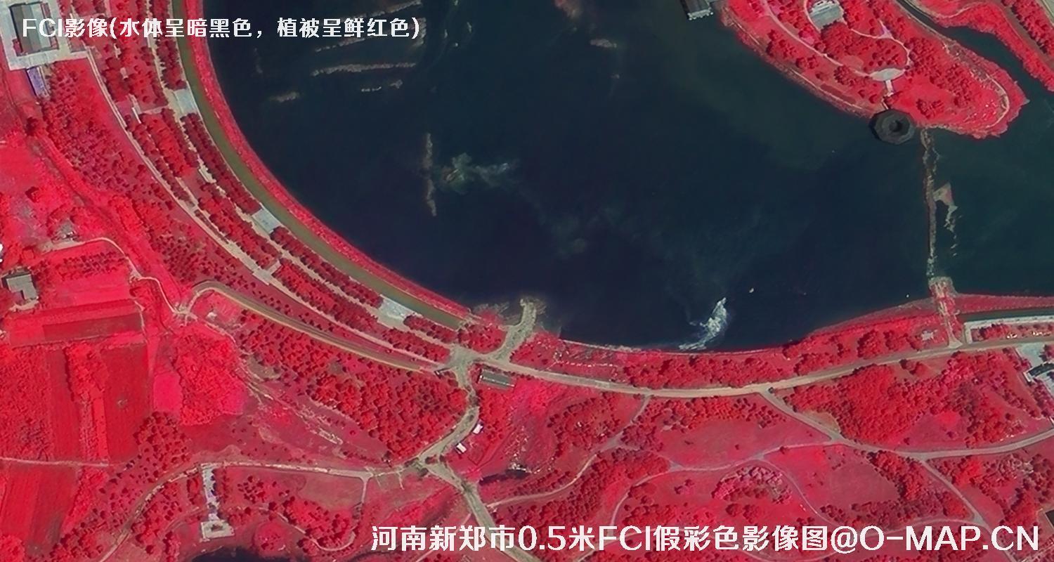 河南省新郑市7月份0.5米FCI假彩色影像图（水体呈黑色）