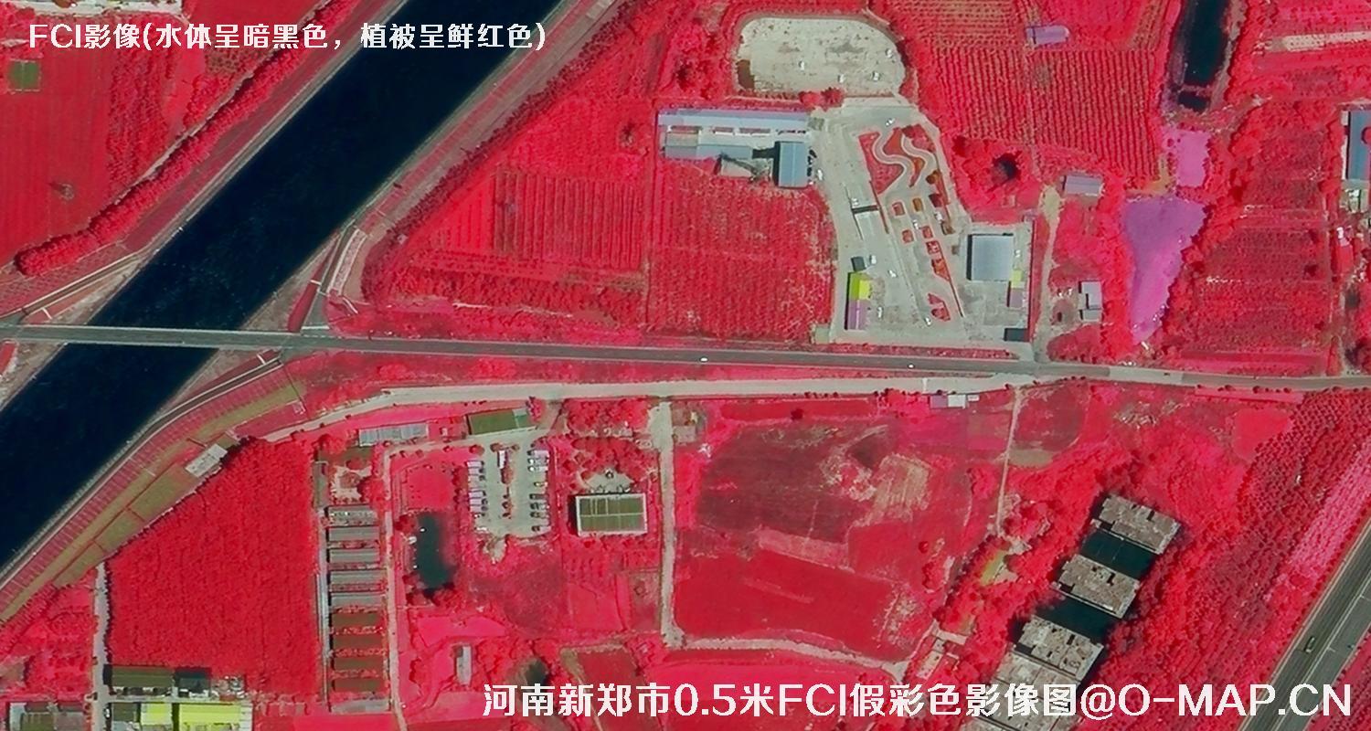 河南省新郑市7月份0.5米FCI假彩色影像图（水体呈黑色）