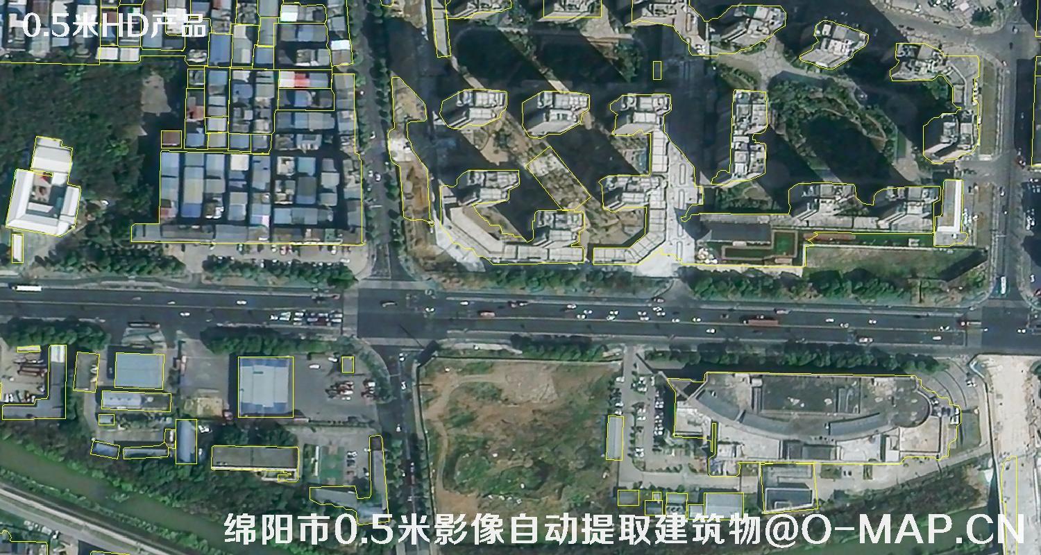 四川省绵阳市0.5米影像图自动提取的建筑物矢量