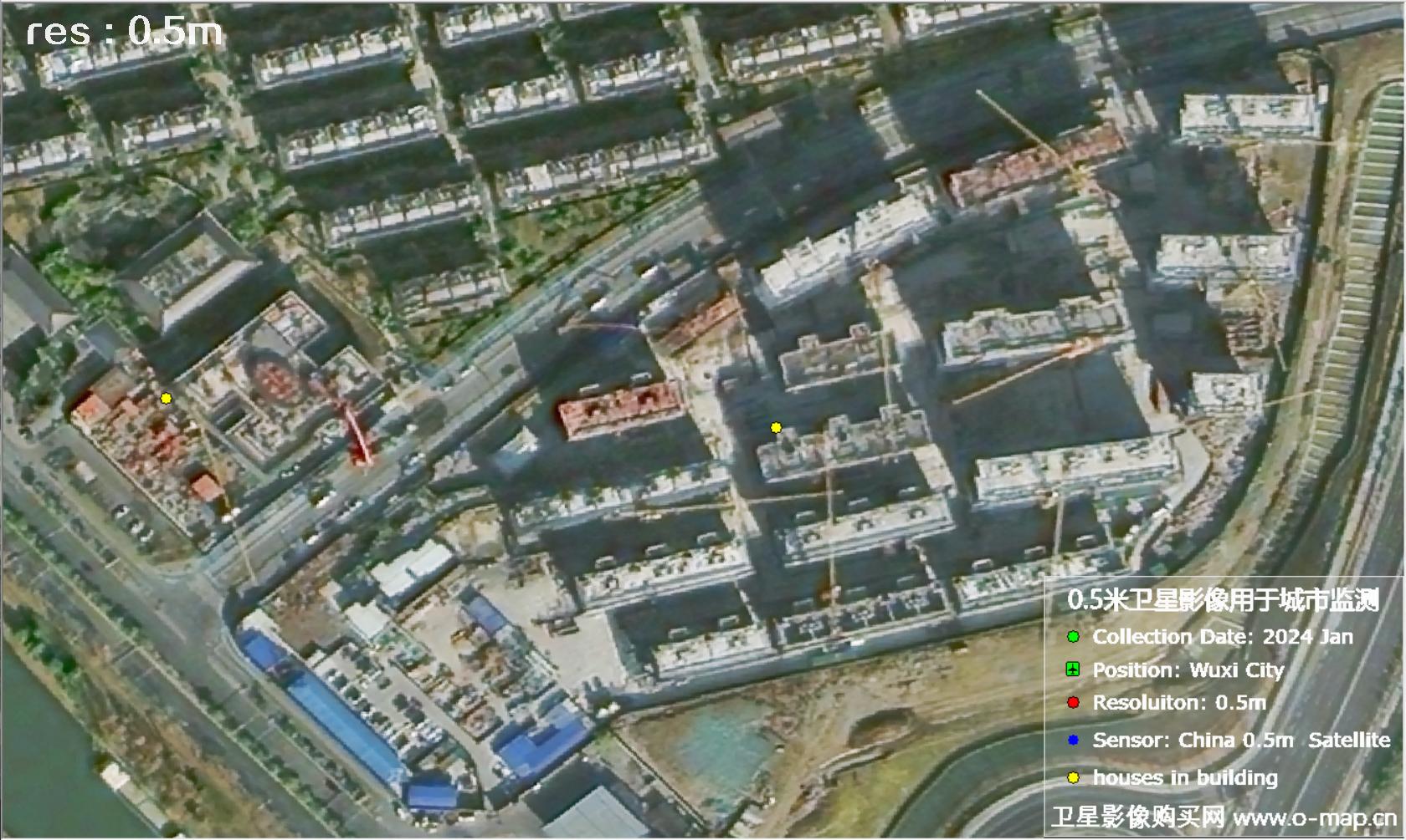 中国0.5米分辨率卫星影像用于无锡市在建房屋监测