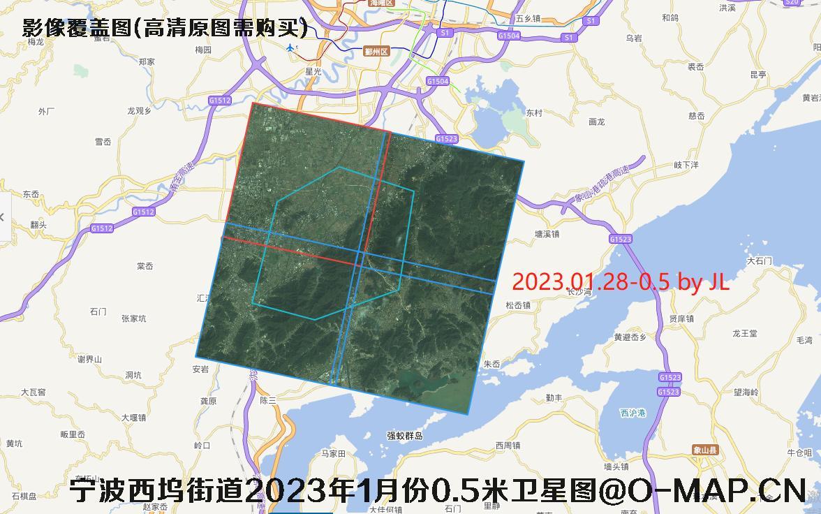 江苏省宁波市奉化区西坞街道2023年【4-3-2-1】月份0.5米卫星图