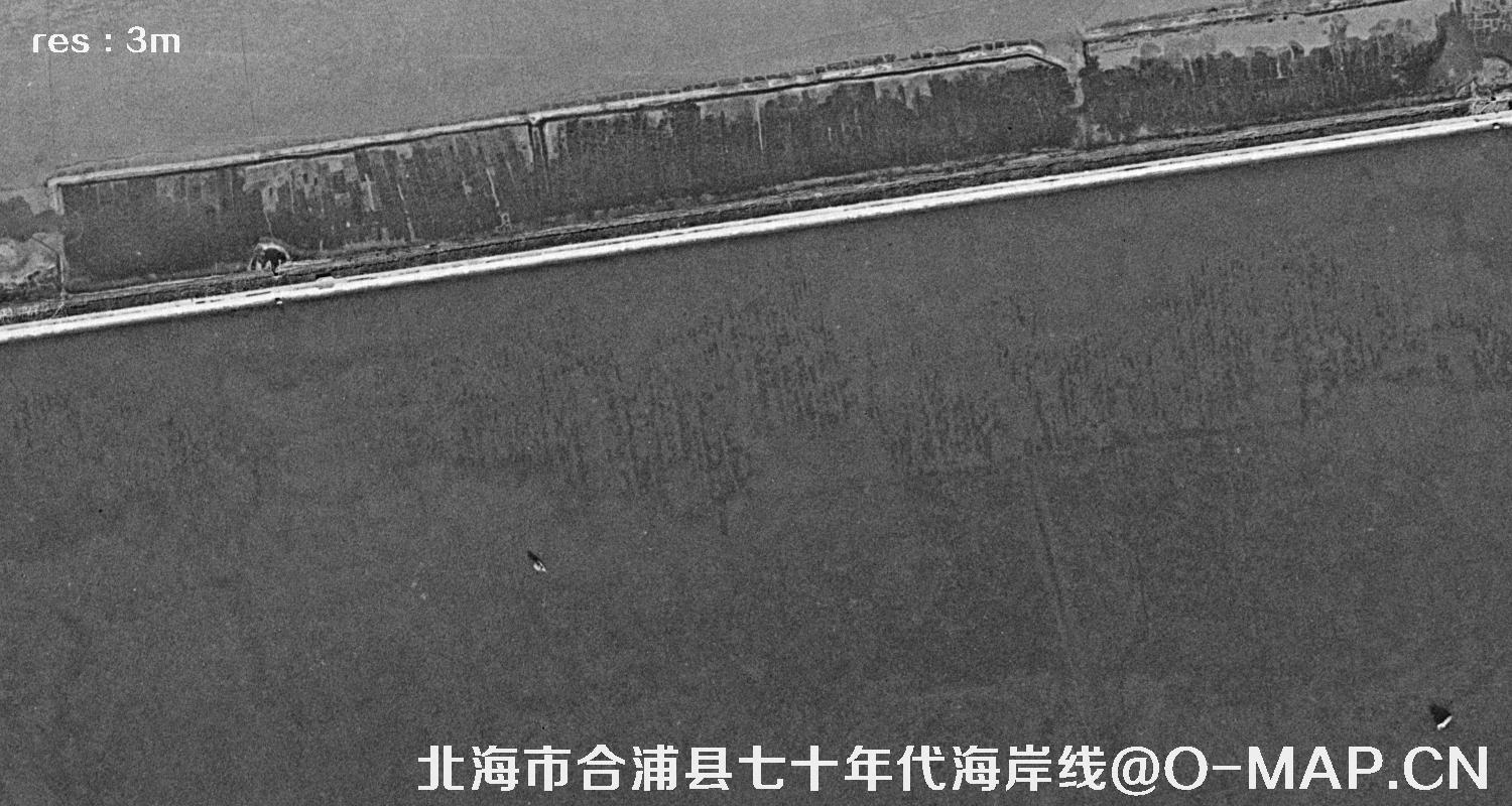 锁眼卫星七十年代拍摄的北海市合浦县海岸线历史卫星影像图片