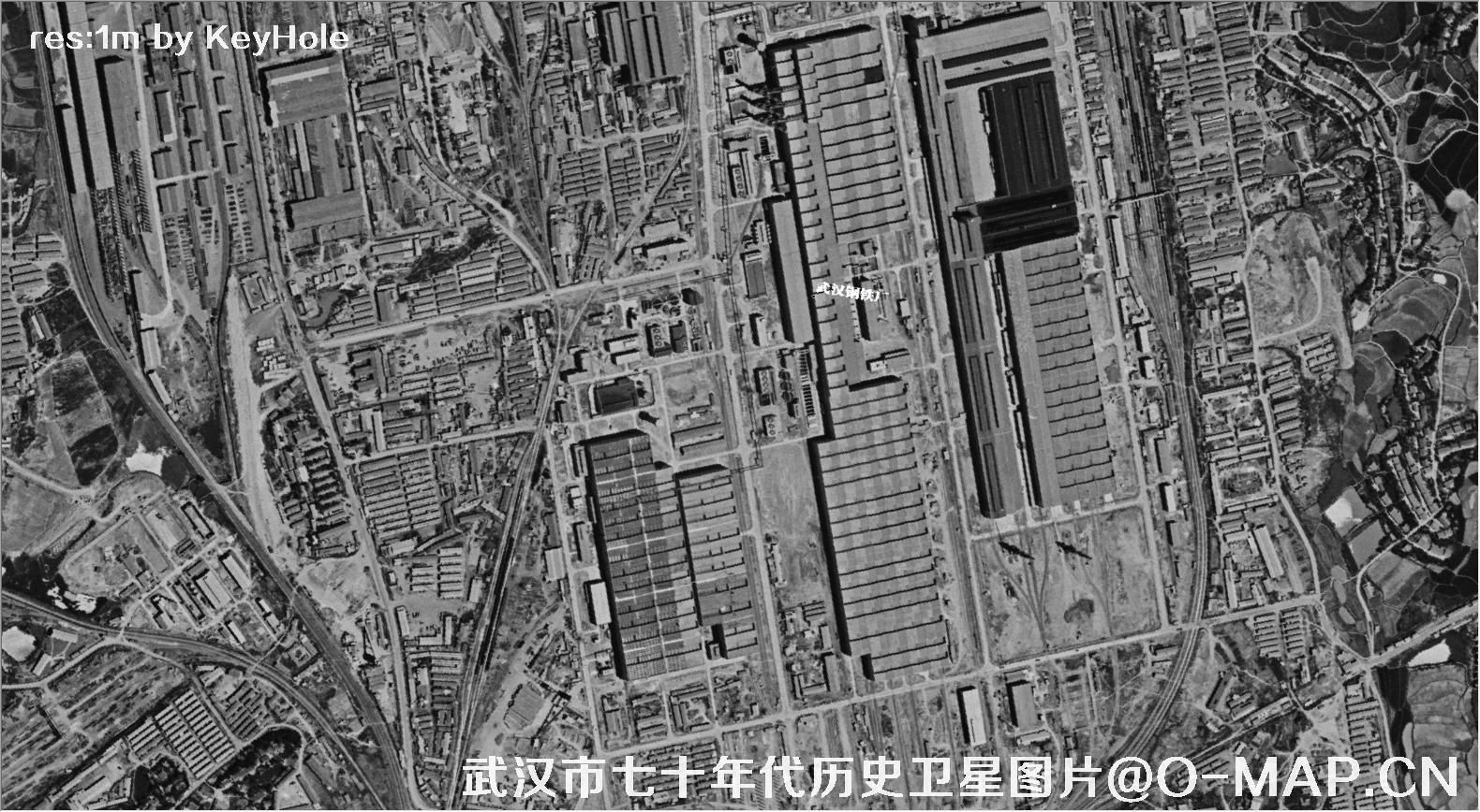 KeyHole锁眼卫星拍摄的武汉市七十年代历史卫星图