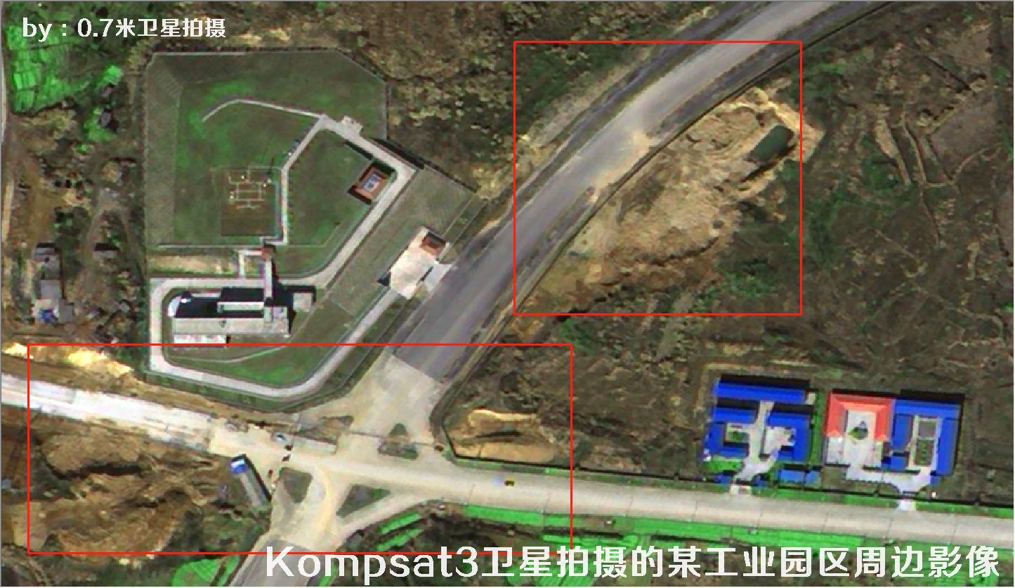 韩国Kompsat3卫星拍摄的建筑工地以及空地和池塘水库卫星图