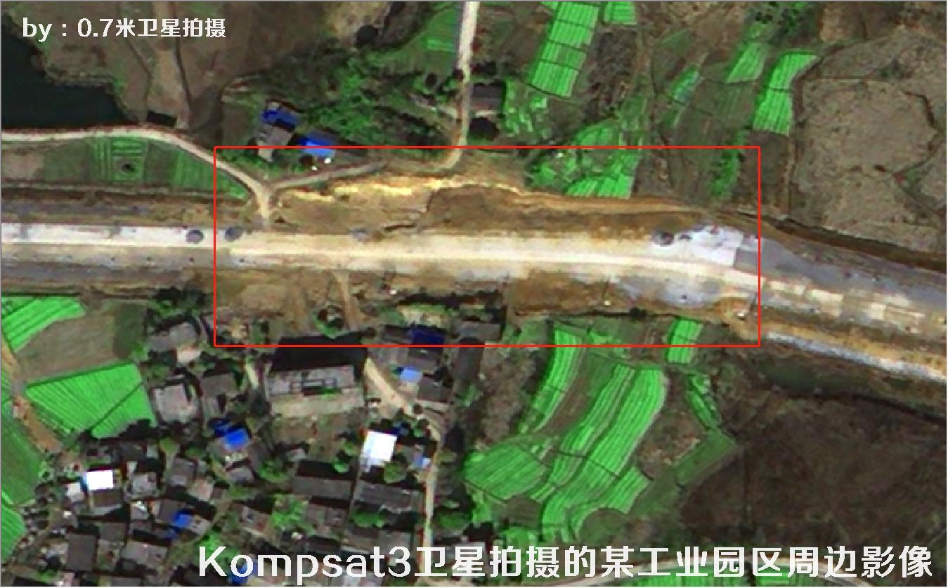 韩国Kompsat3卫星拍摄的建筑工地以及空地和池塘水库卫星图