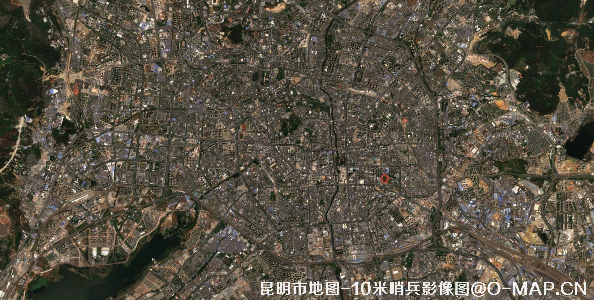 常用低分辨率卫星拍摄的云南省昆明市影像图