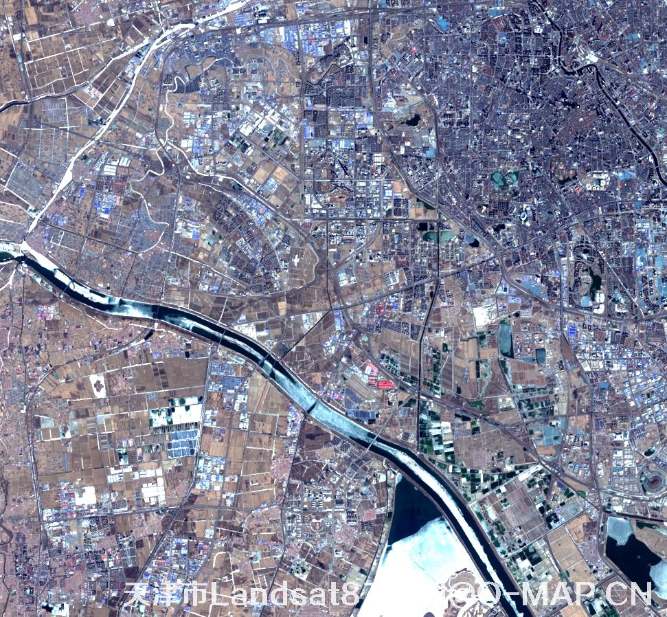 Landsat8卫星2022年3月份拍摄的天津市卫星图