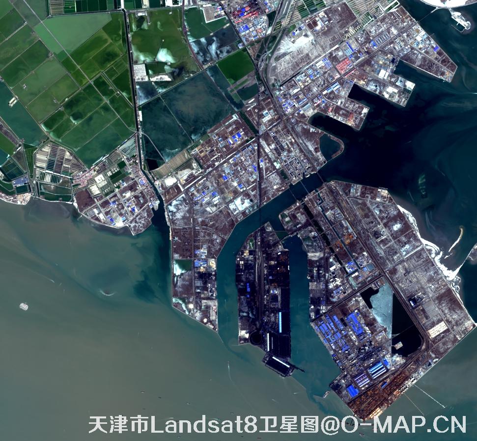 Landsat8卫星2022年3月份拍摄的天津市卫星图