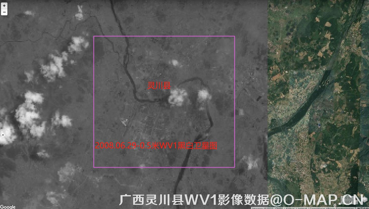 广西桂林市灵川县城区WorldView1卫星2008年历史影像数据