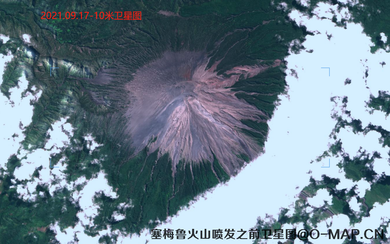 印记塞梅鲁火山喷发之前10米遥感卫星图