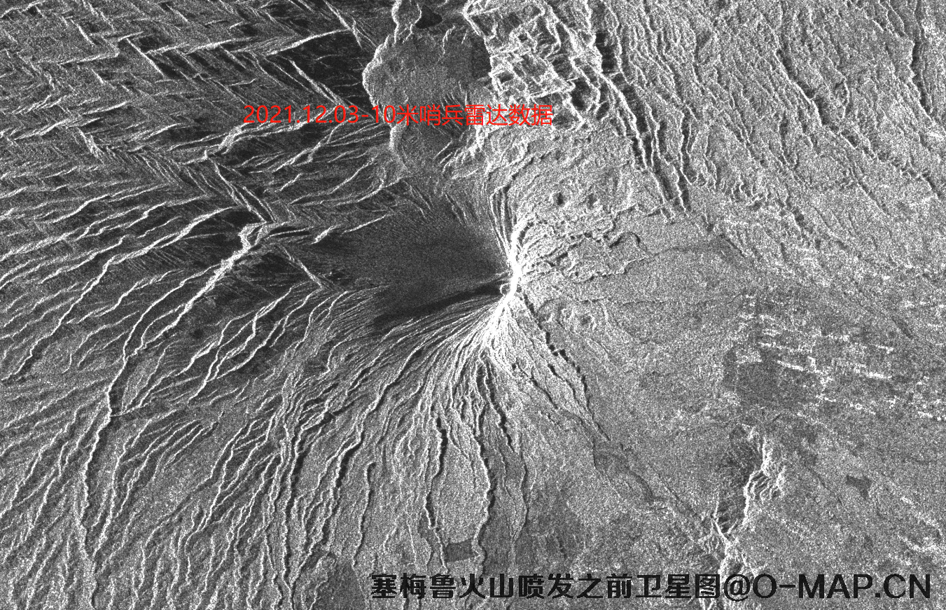 印记塞梅鲁火山喷发之前2日的卫星雷达影像图