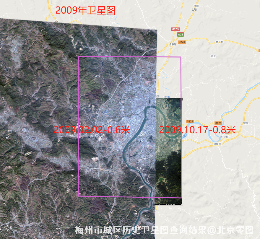 梅州市城区2001年历史卫星图查询结果