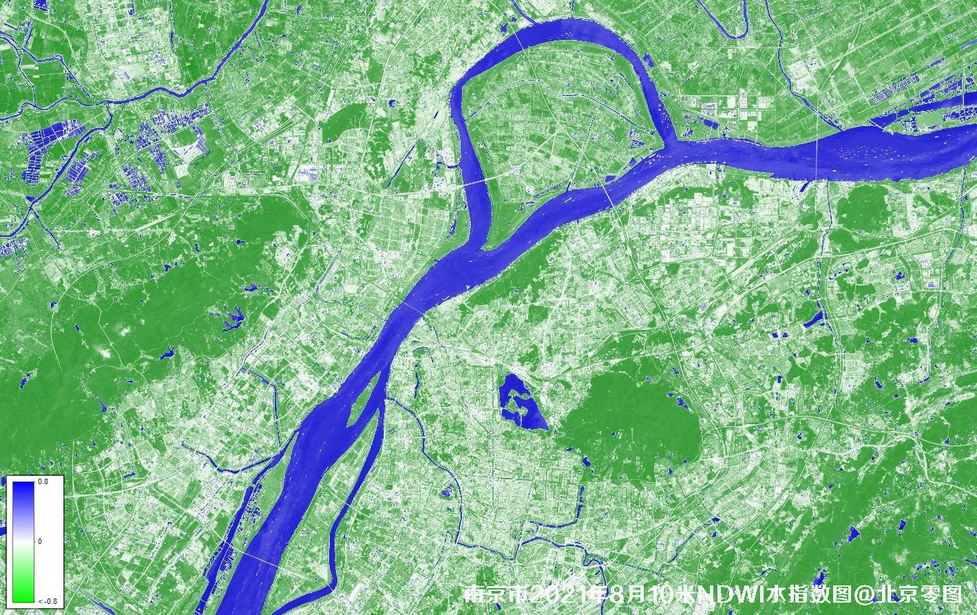 江苏省南京市2021年NDWI水被指数图