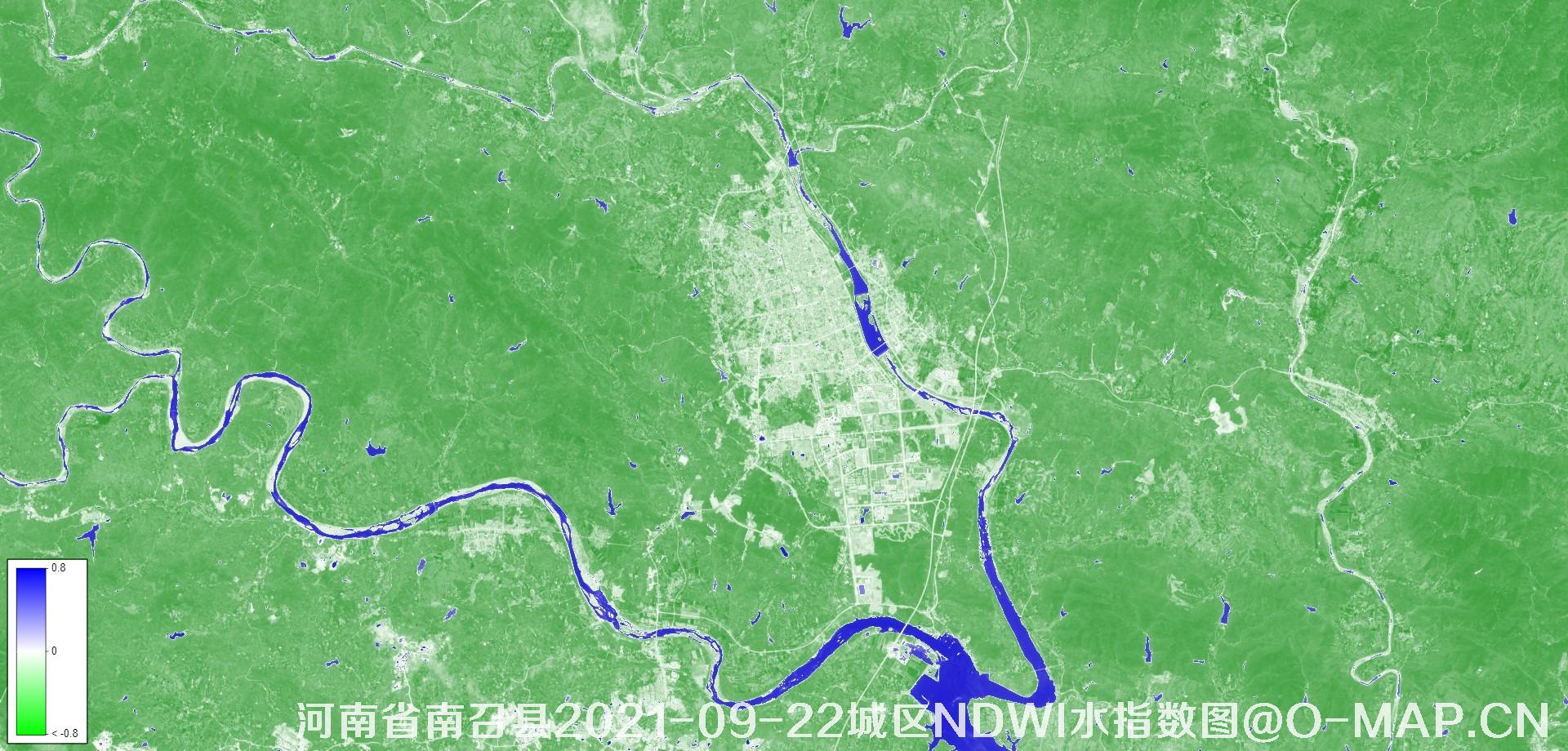 河南南阳市南召县2021-09-22城区NDWI水指数图