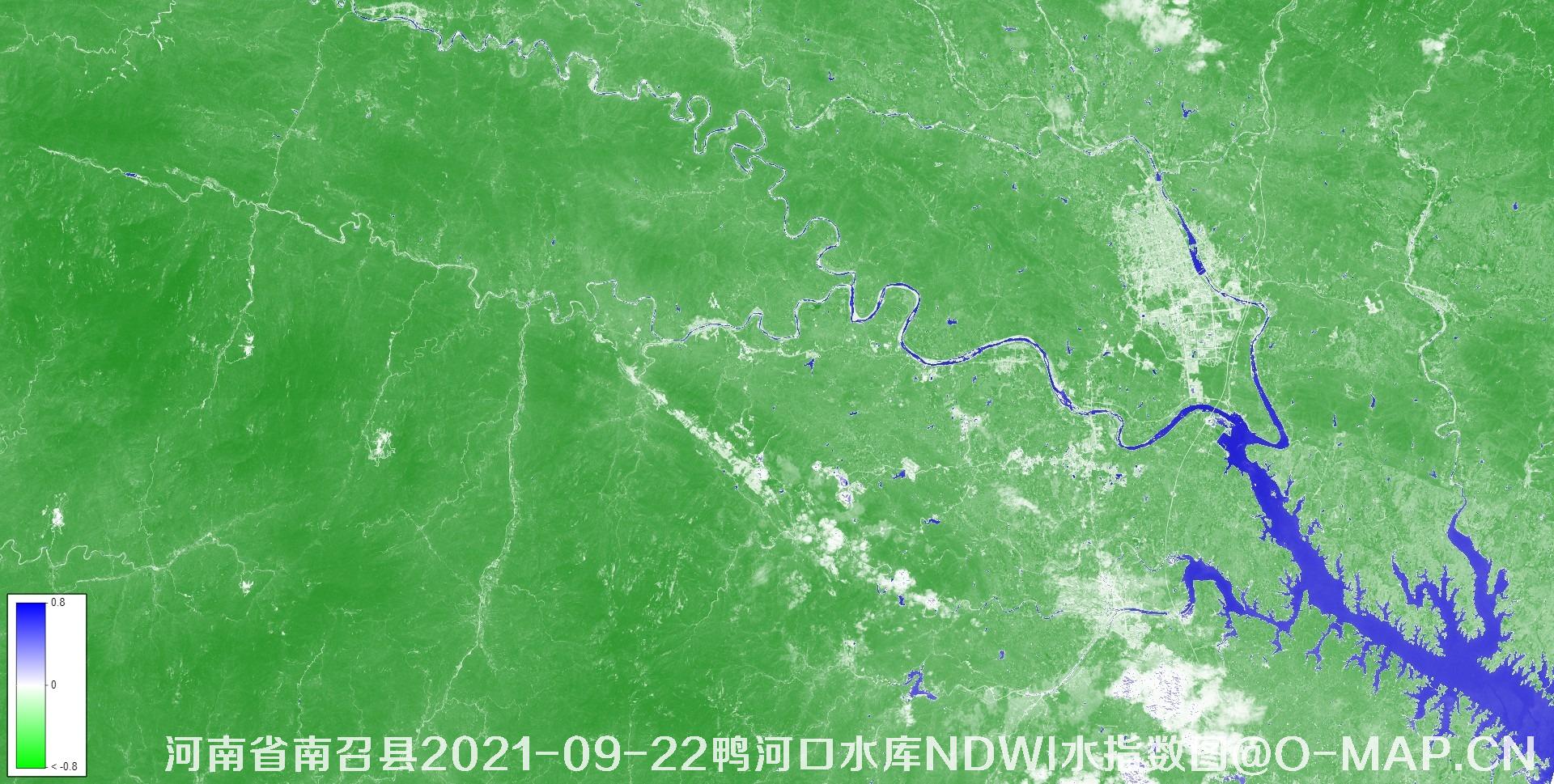 河南南阳市南召县2021-09-22鸭河口水库NDWI水指数图