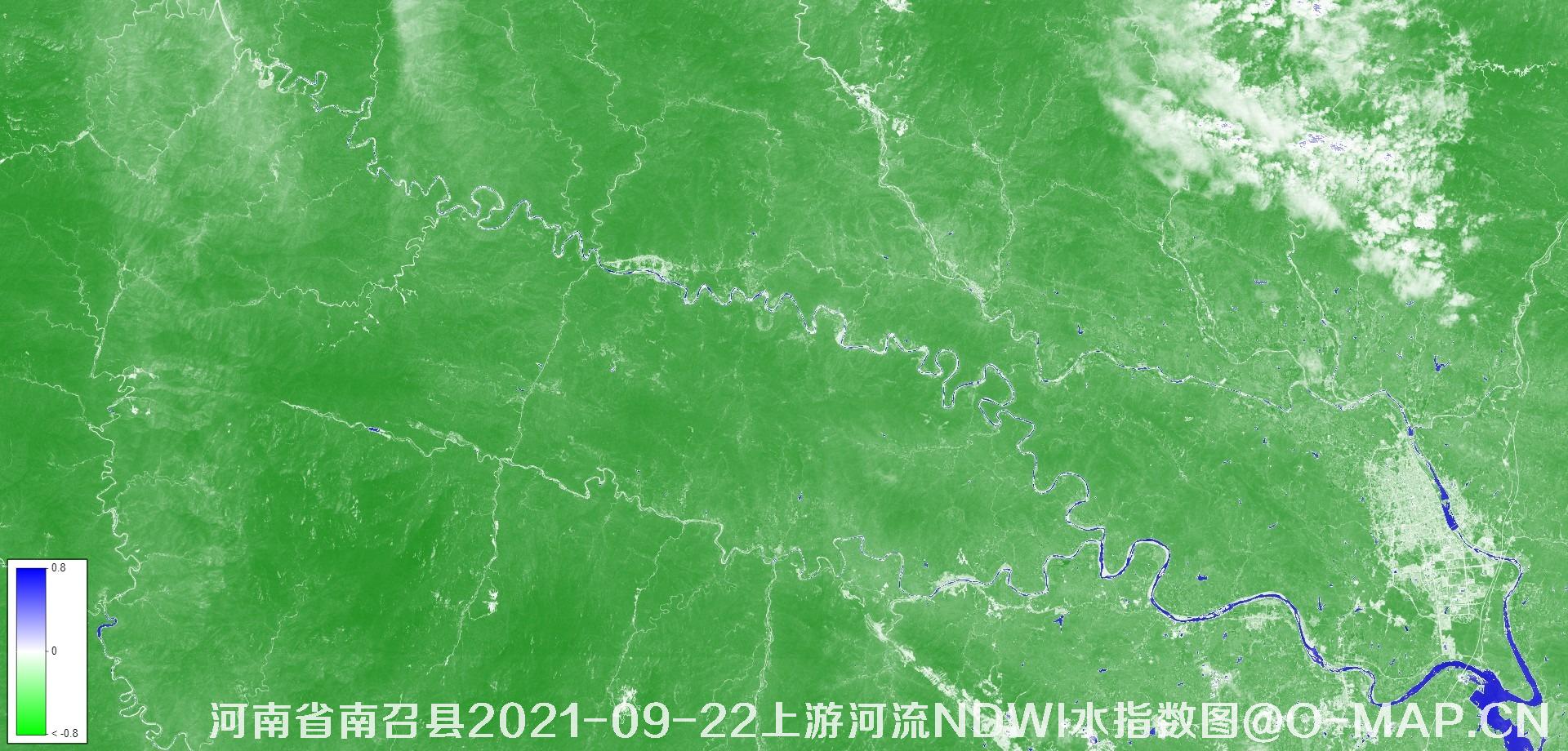 河南南阳市南召县2021-09-22上游河流NDWI水指数图