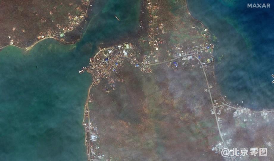 飓风lota登陆小岛后卫星图可见严重破坏