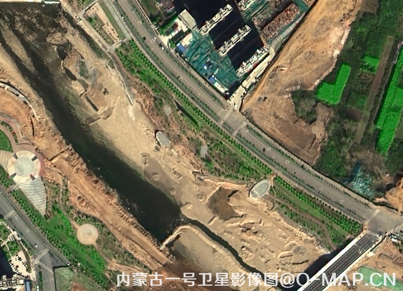 内蒙古一号卫星拍摄的0.5米河道影像图