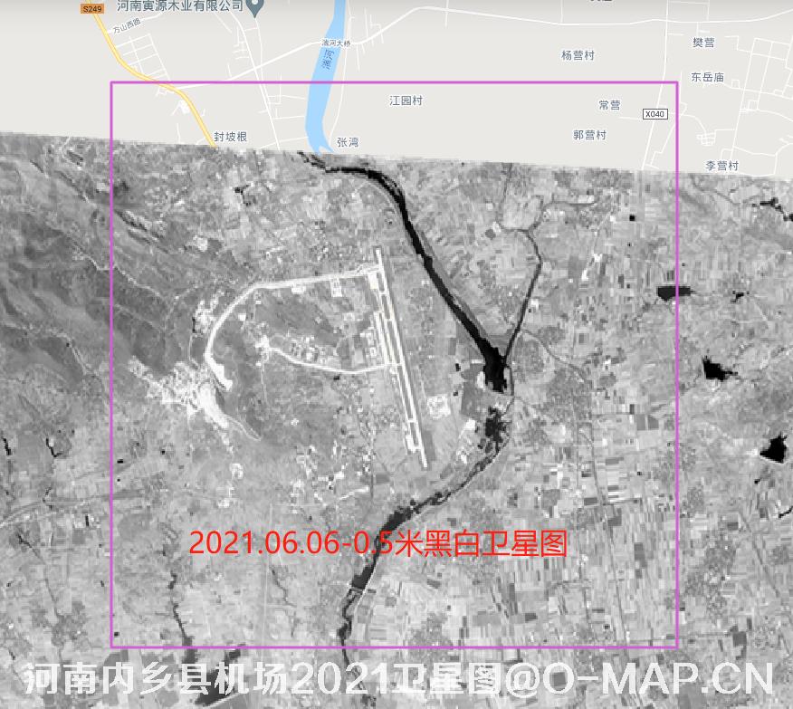 WorldView1卫星拍摄的河南省南阳市内乡县机场2021年6月份0.5米黑白卫星图
