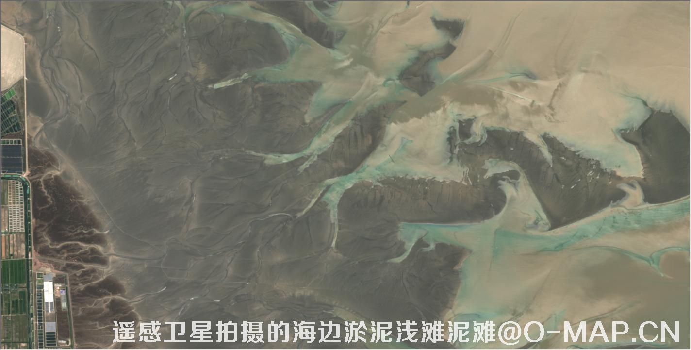遥感卫星拍摄的海边淤泥浅滩泥滩卫星图