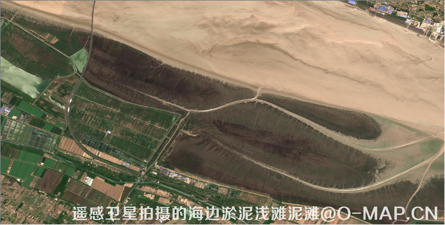 遥感卫星拍摄的海边淤泥浅滩泥滩卫星图