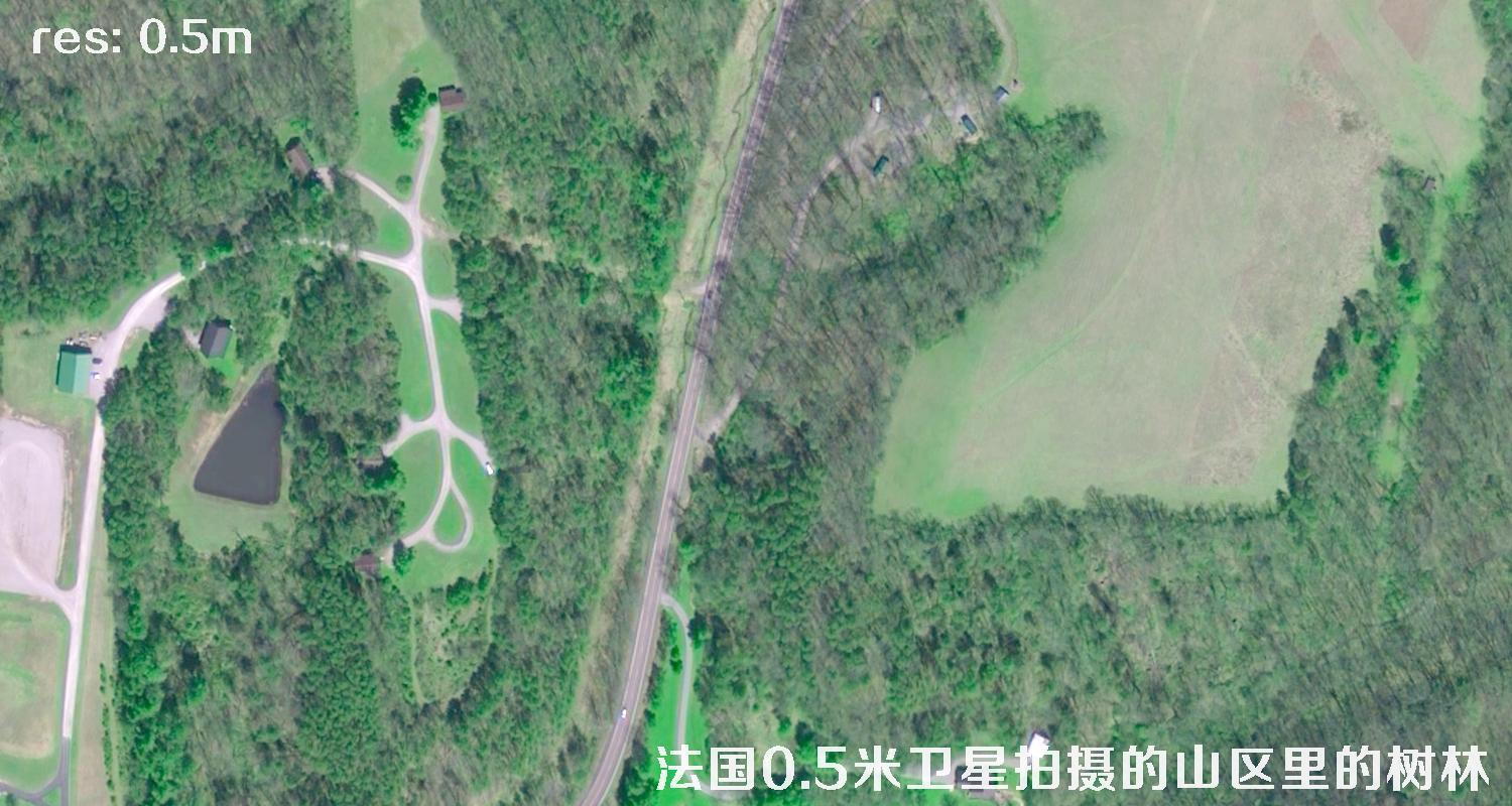 法国0.5米Pleiades卫星拍摄的山区里的树林卫星图