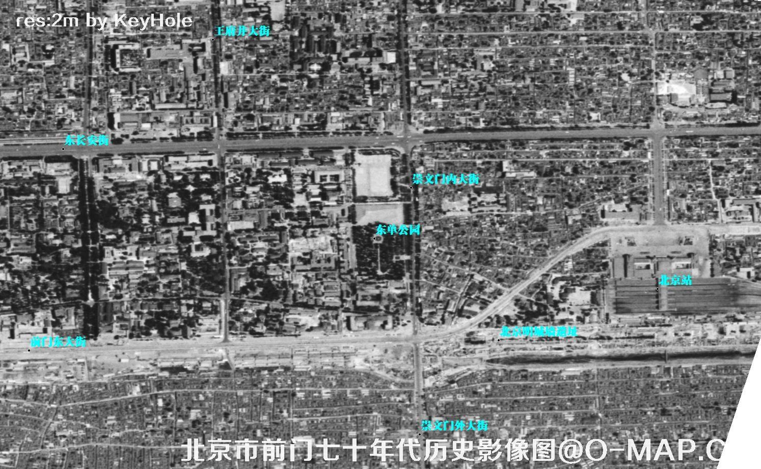 KeyHole锁眼卫星拍摄的北京市前门七十年代历史影像图